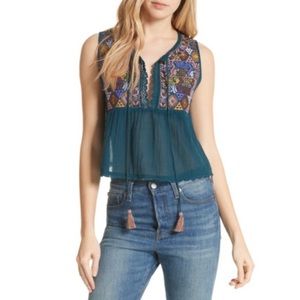 Free People Lohri Embroidered Tank in Teal
